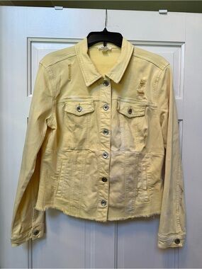 Tribal Jeans Yellow Distressed Denim Jacket - Women's